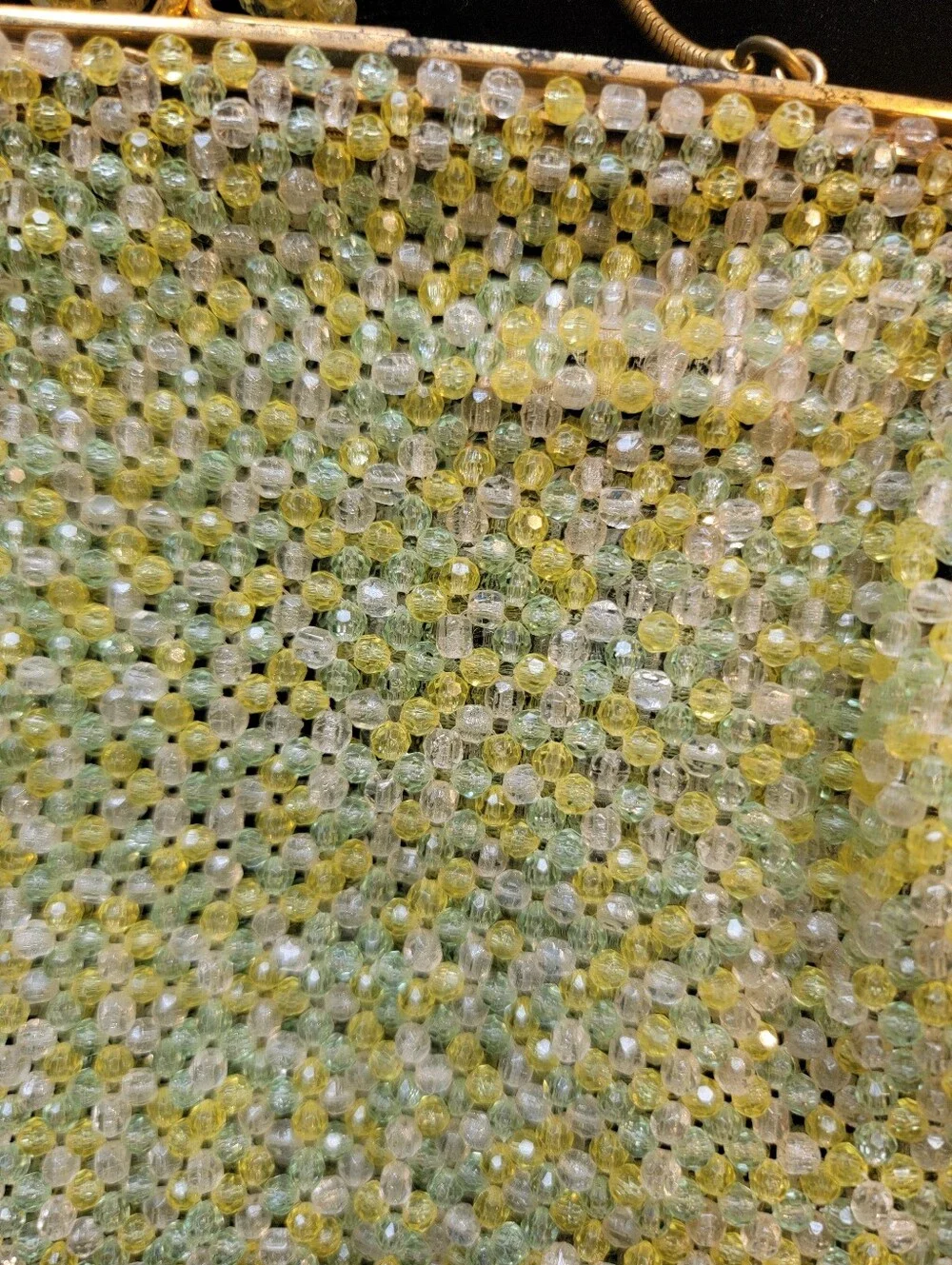Vintage Mid-Century Italian Beaded Kiss-lock Purse Yellow, Green, Clear - Picture 3 of 12